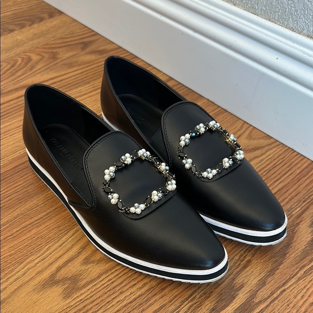Karl Lagerfeld Black Loafers with Embellished Buckle